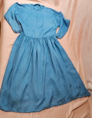 Vintage Blue Crinkle Midi Cottagecore Prairie Dress **AS IS**
